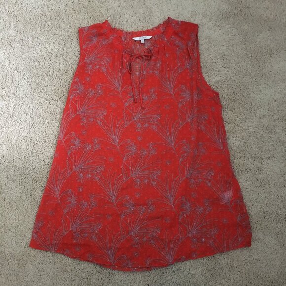 ALFRED SUNG Orange and Grey Floral Voile Sleeveless Tie Up Blouse - Picture 11 of 14